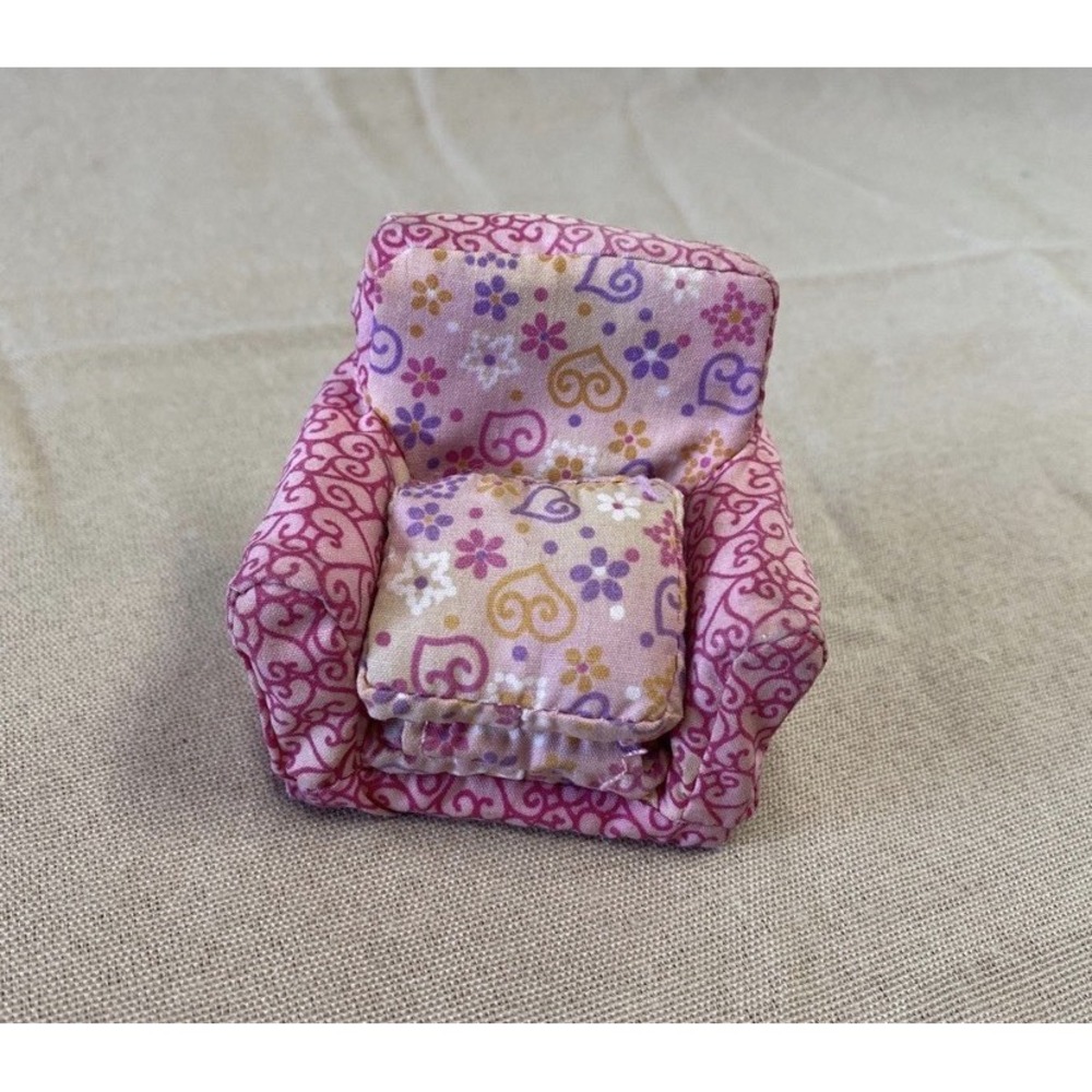 Fisher Price Loving Family Dollhouse Kid's Chair Pink Purple Floral Mattel 2006